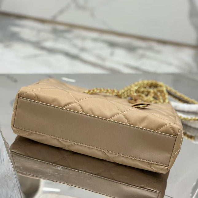 PRADA QUILTED SHOULDER BAG 25 IN LIGHT BROWN CALFSKIN