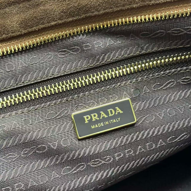 TOTE BAG WITH BELT 38 IN CHOCOLATE BROWN SUEDE GOLD HARDWARE