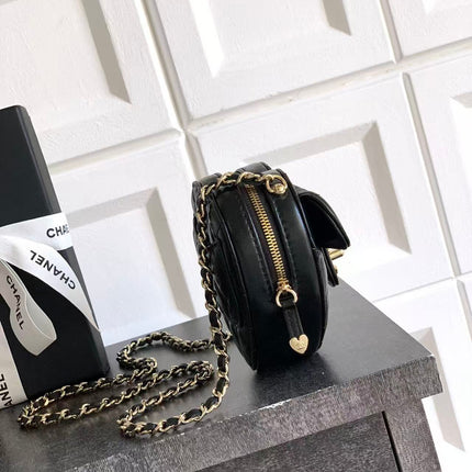 CC HEART QUILTED SHOULDER BAG 13 IN BLACK CALFSKIN TP3