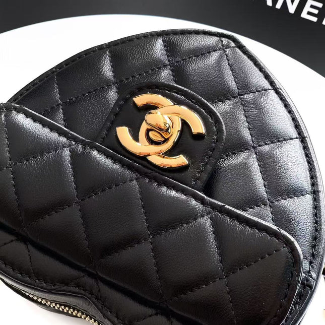 CC HEART QUILTED SHOULDER BAG 13 IN BLACK CALFSKIN TP3