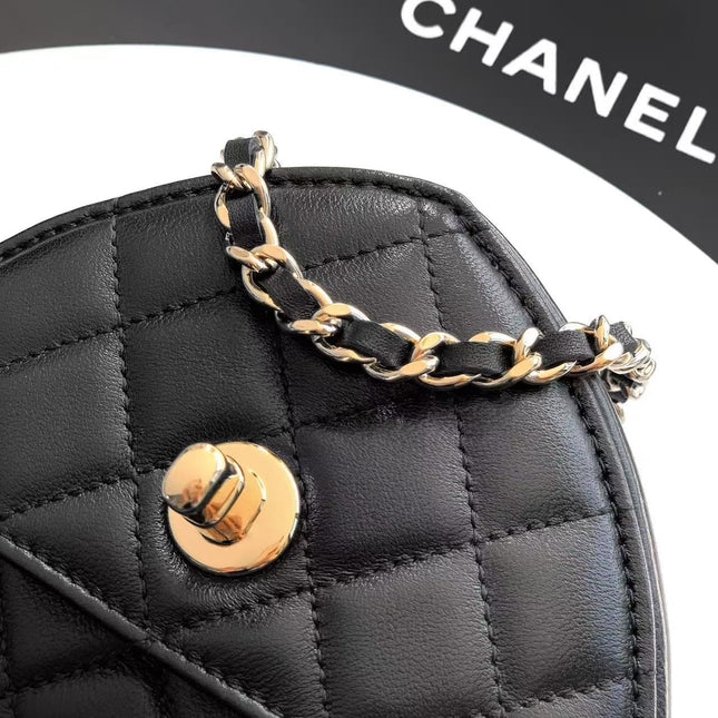 CC HEART QUILTED SHOULDER BAG 13 IN BLACK CALFSKIN TP3