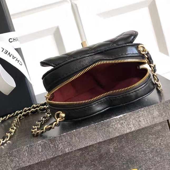 CC HEART QUILTED SHOULDER BAG 13 IN BLACK CALFSKIN TP3