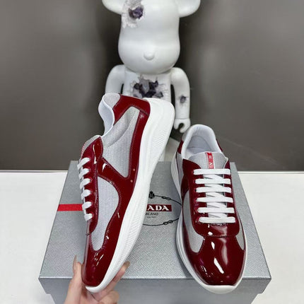 PRADA SNEAKERS IN BURDUNDY RED CALFSKIN AND MESH