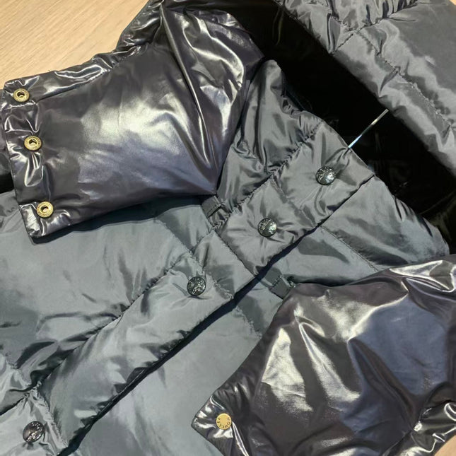 HOODED LONG PUFFER JACKET IN BLACK