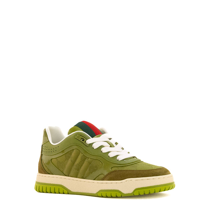 GG RE-WEB SNEAKER IN DARK GREEN CALSKIN GG CANVAS