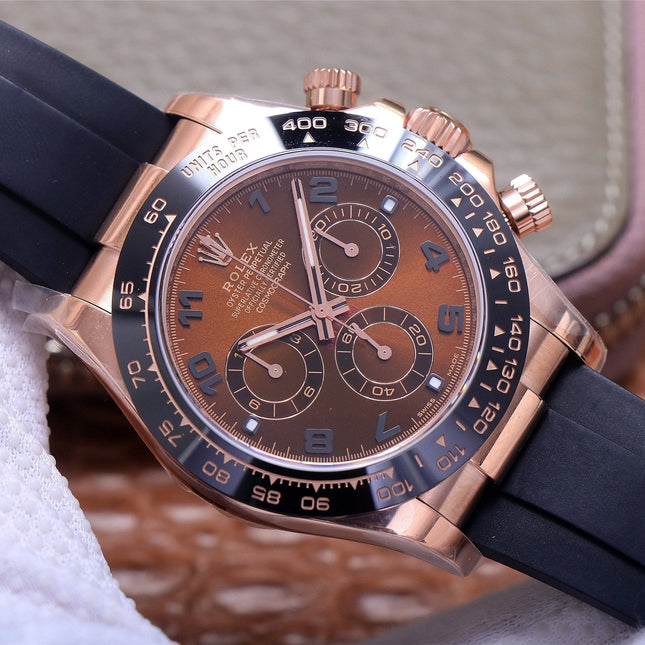 DAYTONA ROSE GOLD CASE 40MM CHOCOLATE DIAL RUBBER STRAP
