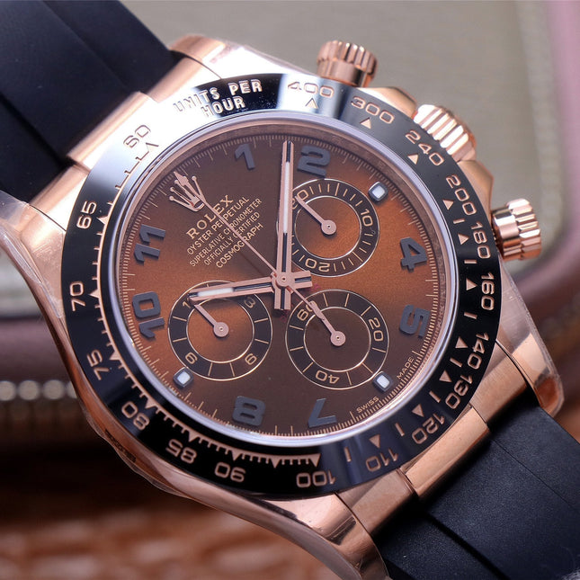 DAYTONA ROSE GOLD CASE 40MM CHOCOLATE DIAL RUBBER STRAP
