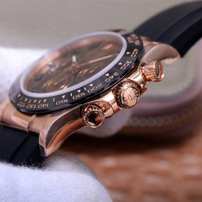 DAYTONA ROSE GOLD CASE 40MM CHOCOLATE DIAL RUBBER STRAP