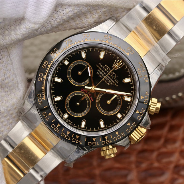DAYTONA 40MM GOLD STEEL BLACK BEZEL BLACK DIAL