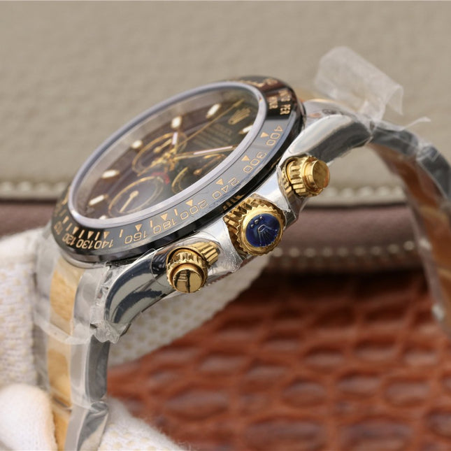 DAYTONA 40MM GOLD STEEL BLACK BEZEL BLACK DIAL