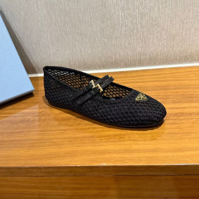 BALLERINAS BALLET FLATS IN BLACK MESH FABRIC