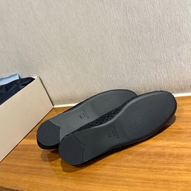 BALLERINAS BALLET FLATS IN BLACK MESH FABRIC