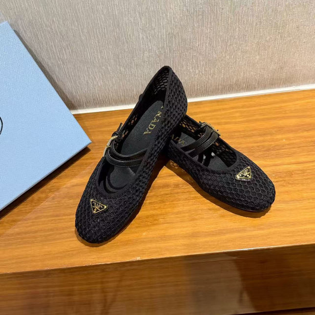 BALLERINAS BALLET FLATS IN BLACK MESH FABRIC