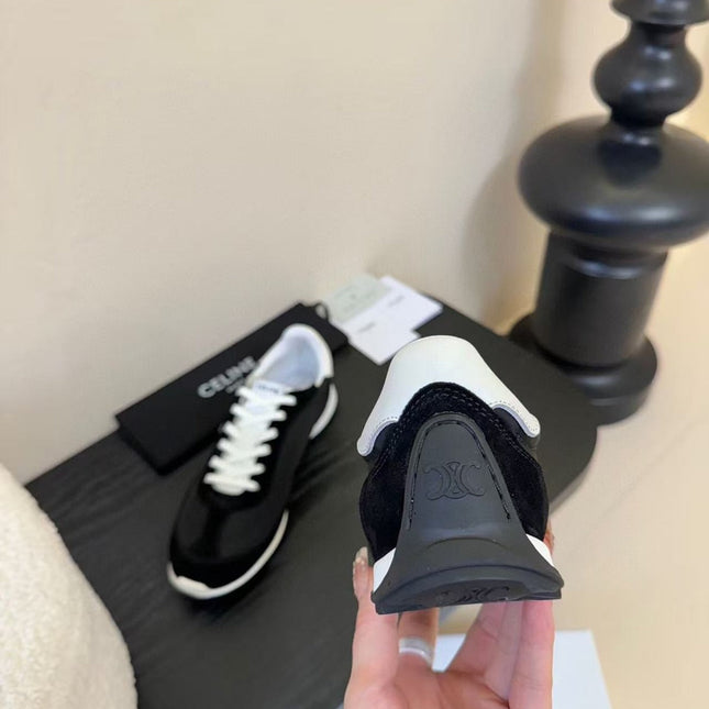 CELINE TRAINRES IN BLACK MIX WHITE SUEDE AND FABRIC