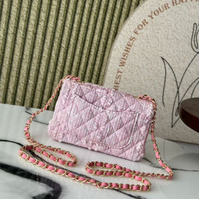 MINI FLAP BAG 20 IN LIGHT PINK TWEED GOLD HARDWARE