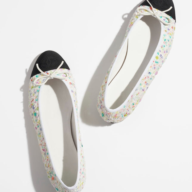 BALLET FLATS ECRU MULTICOLOR BLACK TWEED