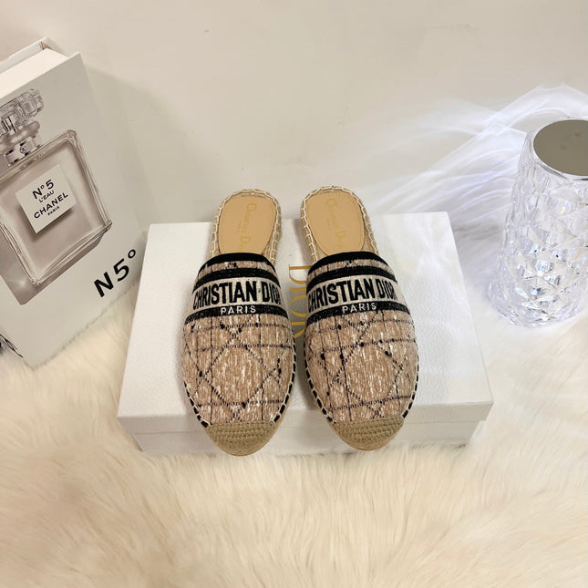 GRANVILLE ESPADRILLE CAMEL BEIGE OBLIQUE EMBROIDERED COTTON MULE