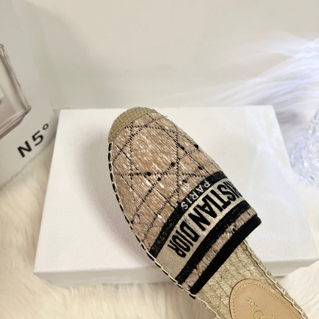 GRANVILLE ESPADRILLE CAMEL BEIGE OBLIQUE EMBROIDERED COTTON MULE