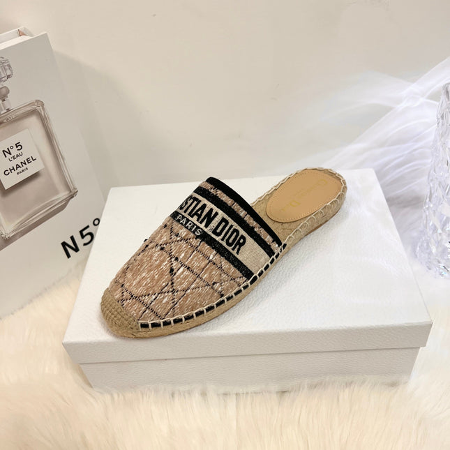 GRANVILLE ESPADRILLE CAMEL BEIGE OBLIQUE EMBROIDERED COTTON MULE