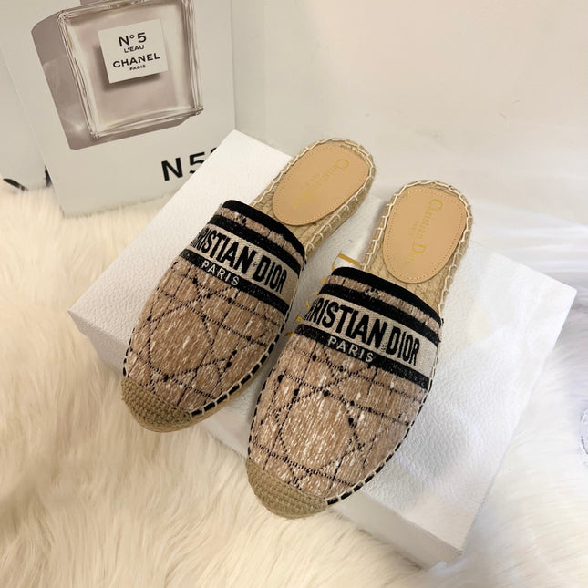 GRANVILLE ESPADRILLE CAMEL BEIGE OBLIQUE EMBROIDERED COTTON MULE