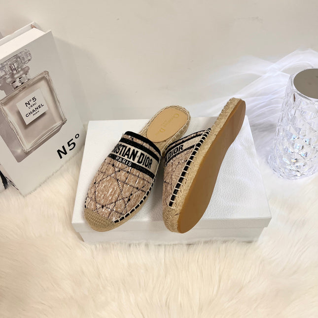 GRANVILLE ESPADRILLE CAMEL BEIGE OBLIQUE EMBROIDERED COTTON MULE