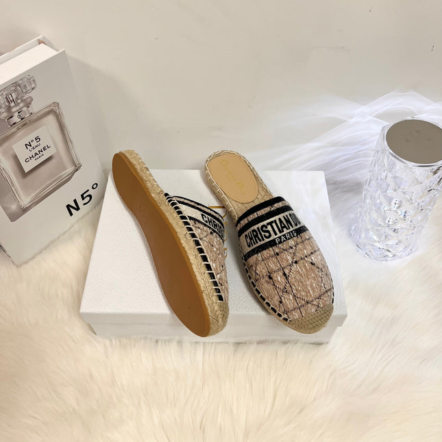 GRANVILLE ESPADRILLE CAMEL BEIGE OBLIQUE EMBROIDERED COTTON MULE
