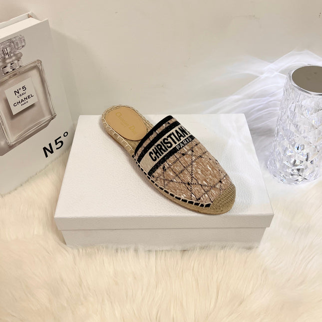 GRANVILLE ESPADRILLE CAMEL BEIGE OBLIQUE EMBROIDERED COTTON MULE