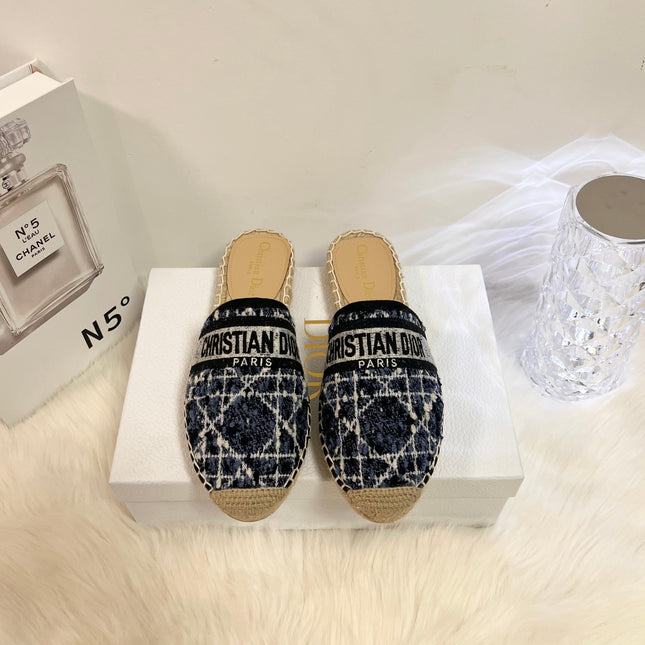 GRANVILLE ESPADRILLE NAVY BLUIE OBLIQUE EMBROIDERED COTTON MULE