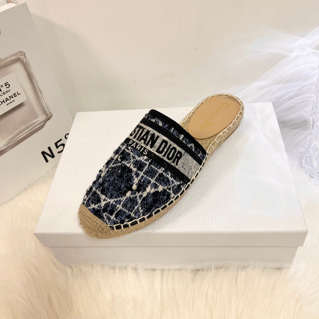 GRANVILLE ESPADRILLE NAVY BLUIE OBLIQUE EMBROIDERED COTTON MULE