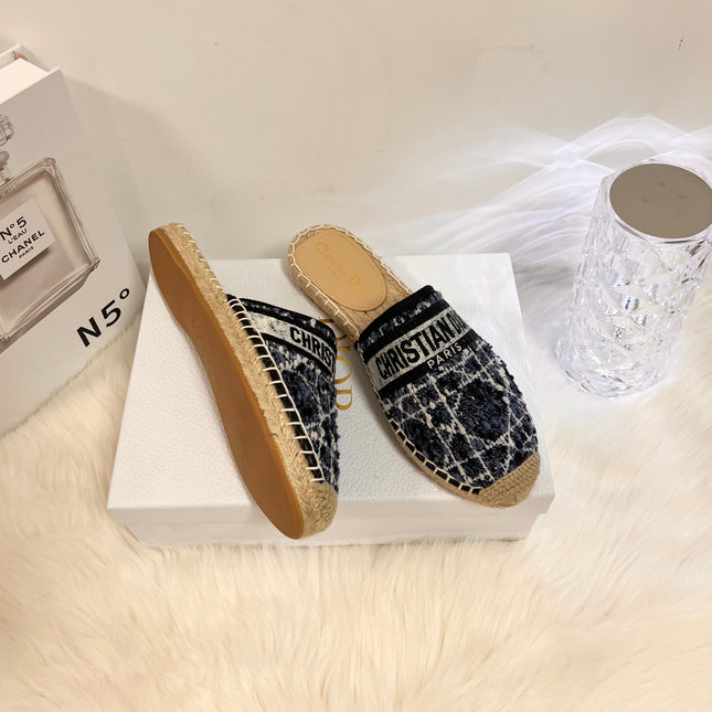 GRANVILLE ESPADRILLE NAVY BLUIE OBLIQUE EMBROIDERED COTTON MULE