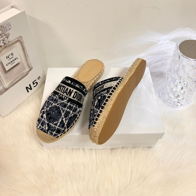 GRANVILLE ESPADRILLE NAVY BLUIE OBLIQUE EMBROIDERED COTTON MULE