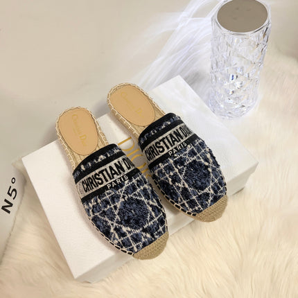 GRANVILLE ESPADRILLE NAVY BLUIE OBLIQUE EMBROIDERED COTTON MULE