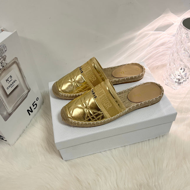 GRANVILLE ESPADRILLE MULE GOLD QUILTED CANNAGE CALFSKIN