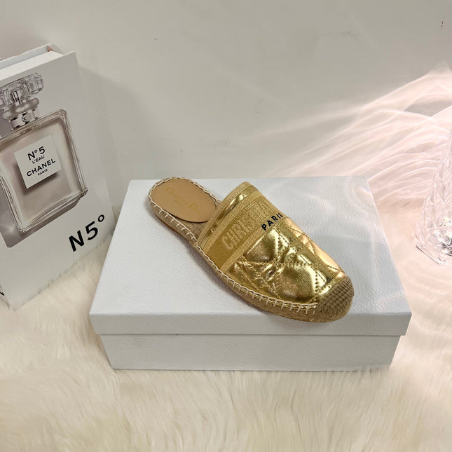 GRANVILLE ESPADRILLE MULE GOLD QUILTED CANNAGE CALFSKIN