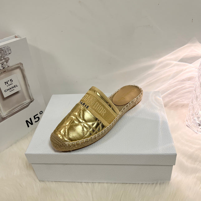 GRANVILLE ESPADRILLE MULE GOLD QUILTED CANNAGE CALFSKIN