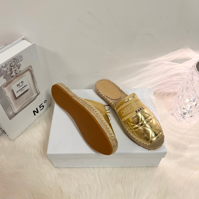 GRANVILLE ESPADRILLE MULE GOLD QUILTED CANNAGE CALFSKIN