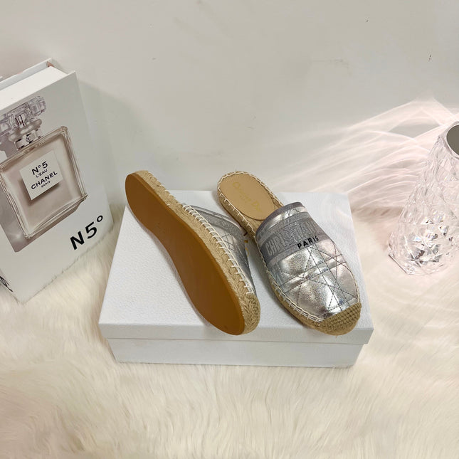 GRANVILLE ESPADRILLE MULE SILVER QUILTED CANNAGE CALFSKIN