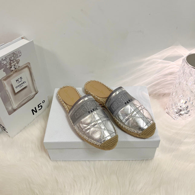 GRANVILLE ESPADRILLE MULE SILVER QUILTED CANNAGE CALFSKIN