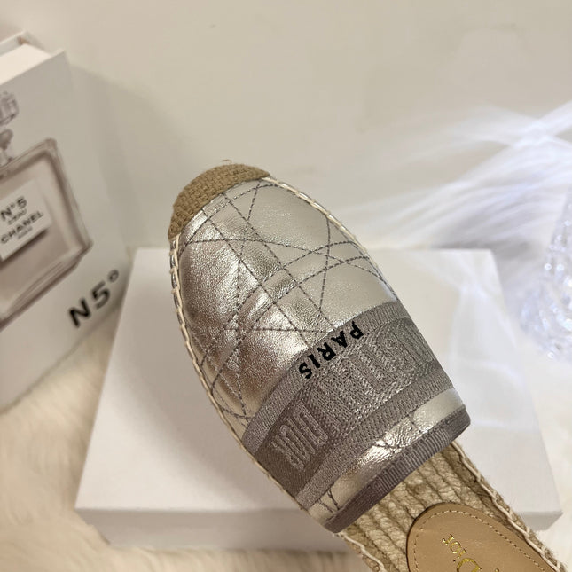 GRANVILLE ESPADRILLE MULE SILVER QUILTED CANNAGE CALFSKIN