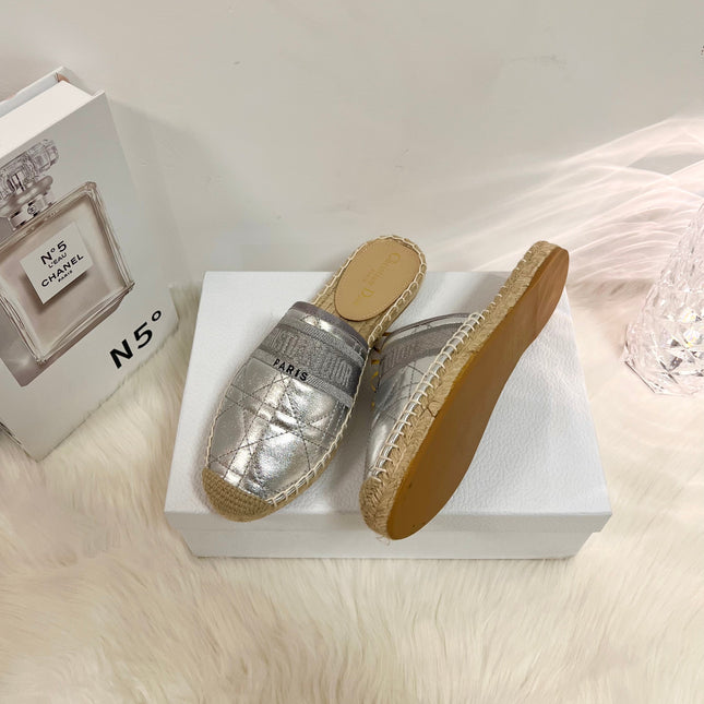 GRANVILLE ESPADRILLE MULE SILVER QUILTED CANNAGE CALFSKIN