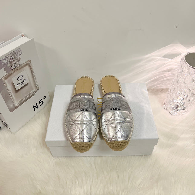 GRANVILLE ESPADRILLE MULE SILVER QUILTED CANNAGE CALFSKIN