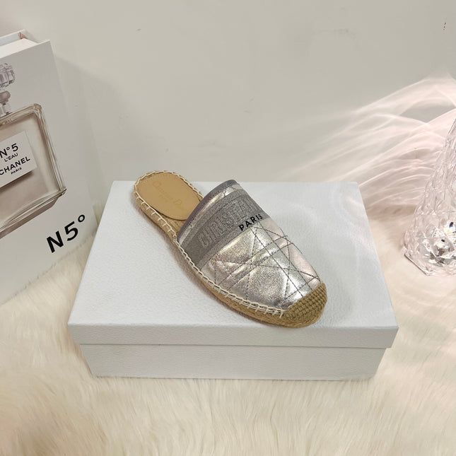 GRANVILLE ESPADRILLE MULE SILVER QUILTED CANNAGE CALFSKIN