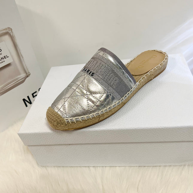 GRANVILLE ESPADRILLE MULE SILVER QUILTED CANNAGE CALFSKIN