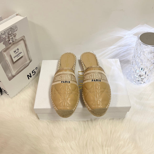 GRANVILLE ESPADRILLE MULE CAMEL BEIGE QUILTED CANNAGE CALFSKIN