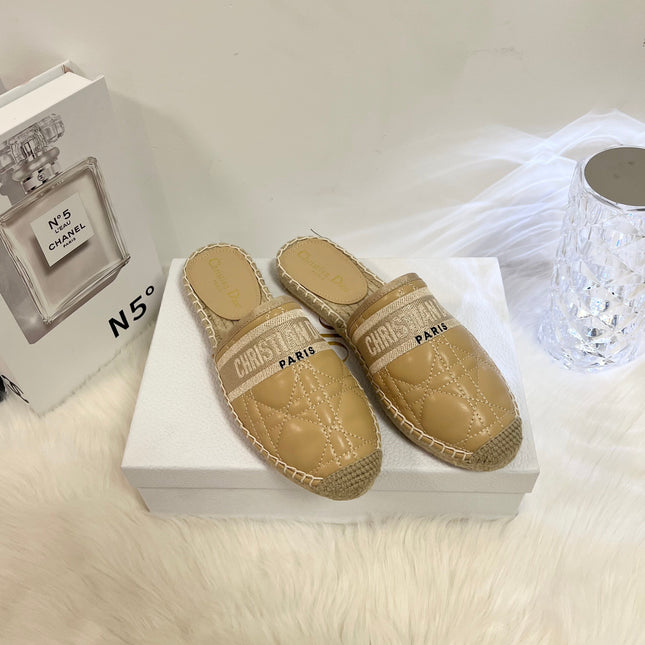 GRANVILLE ESPADRILLE MULE CAMEL BEIGE QUILTED CANNAGE CALFSKIN