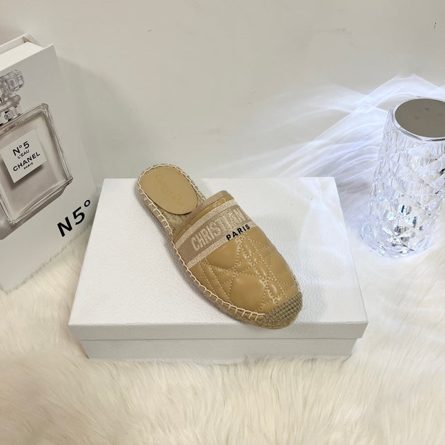 GRANVILLE ESPADRILLE MULE CAMEL BEIGE QUILTED CANNAGE CALFSKIN