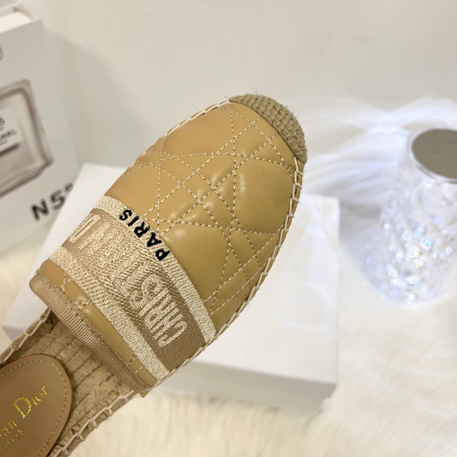 GRANVILLE ESPADRILLE MULE CAMEL BEIGE QUILTED CANNAGE CALFSKIN