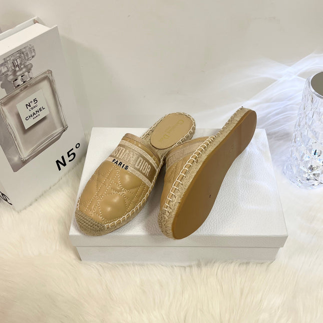 GRANVILLE ESPADRILLE MULE CAMEL BEIGE QUILTED CANNAGE CALFSKIN