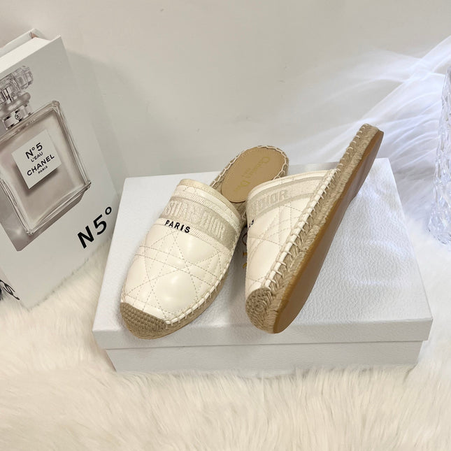 GRANVILLE ESPADRILLE MULE WHITE QUILTED CANNAGE CALFSKIN