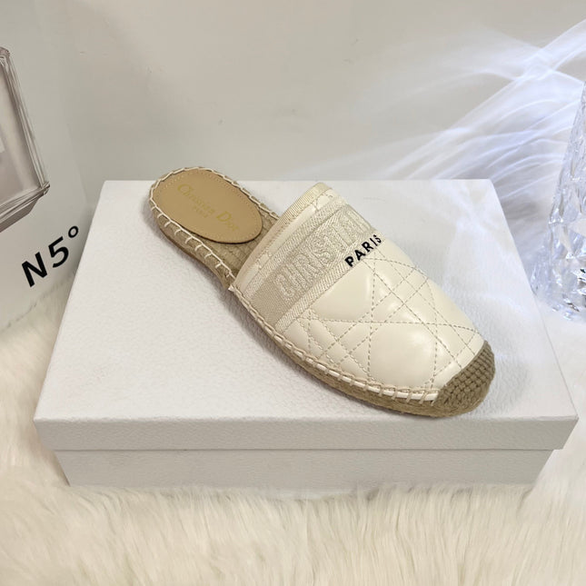 GRANVILLE ESPADRILLE MULE WHITE QUILTED CANNAGE CALFSKIN